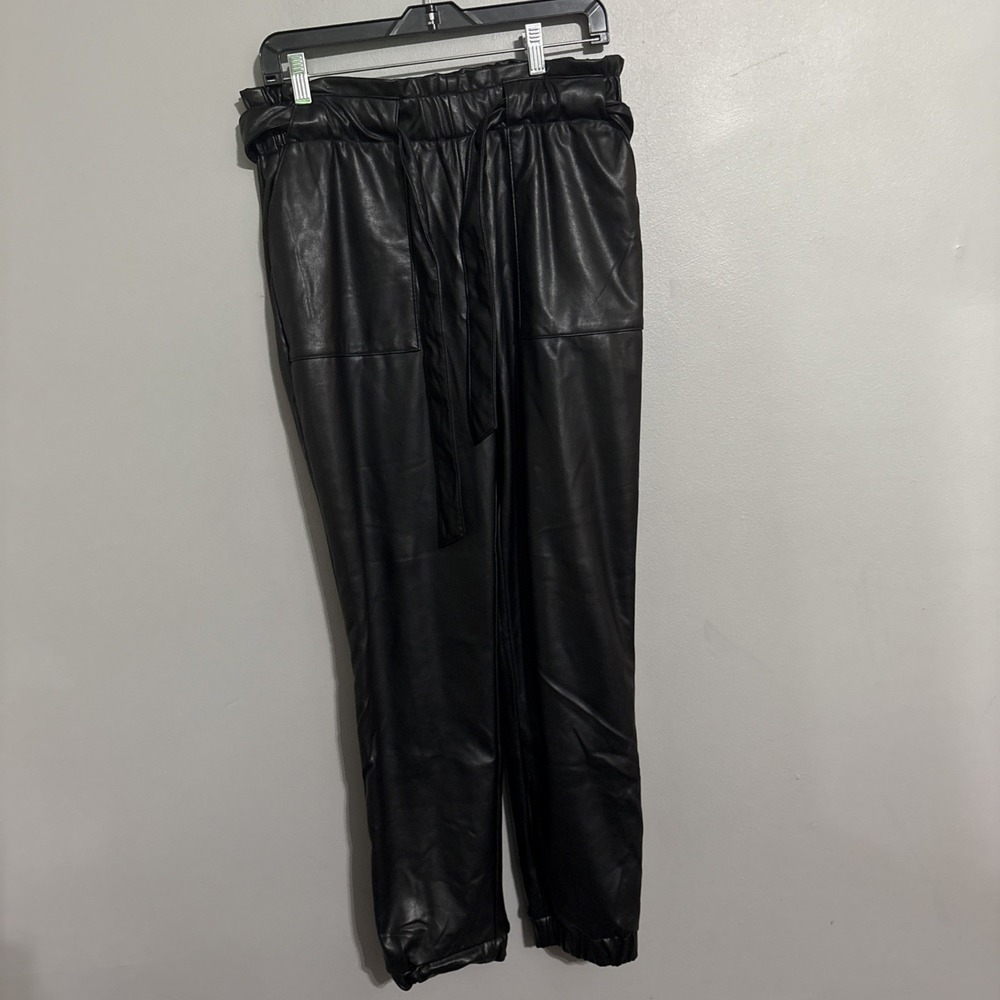 CI SONO Los Angeles Women's Faux Sassy Drawstring Leather Black‎ Pants Sz Large
